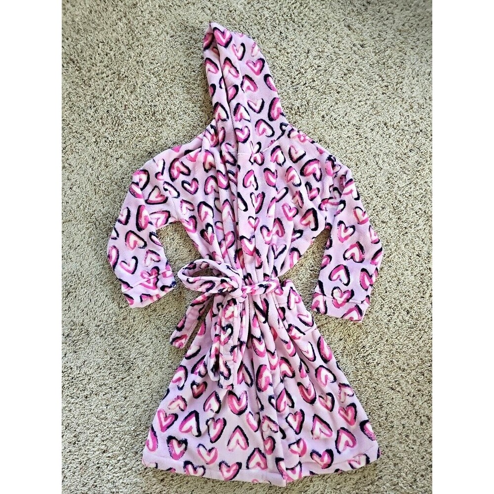 Vera Bradley Plush Fleece Robe S/M Pink Hearts Hooded Kawaii Valentines Day